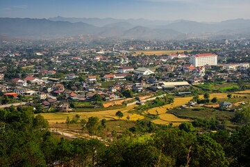 Fototapeta premium Aerial shot of the City of Xiangkhouang in Laos