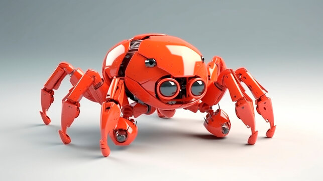 Cute spider robot, crab robot, 3D graphics on white background