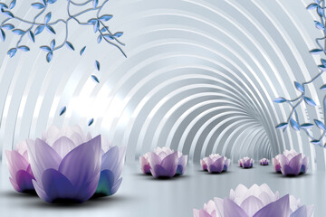 3D wallpaper , abstract background with small and large lotus flowers 