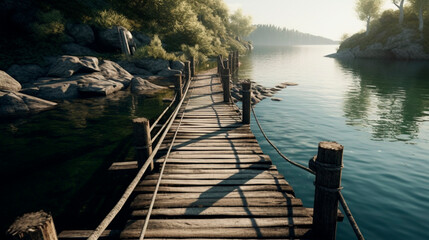 Fototapeta premium A wooden bridge over a body of water 