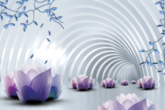 Fototapeta 3D wallpaper , abstract background with small and large lotus flowers 
