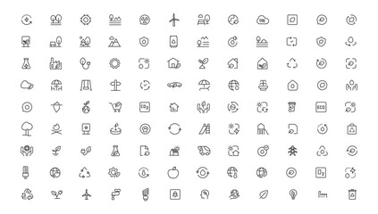 Ecology line icons set. Renewable energy outline icons collection. Solar panel, recycle, eco, bio, power, water - stock vector