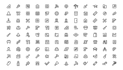 Outline web icons set - construction, home repair tools. Thin line web icons collection. Simple vector illustration