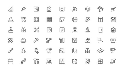 Outline web icons set - construction, home repair tools. Thin line web icons collection. Simple vector illustration