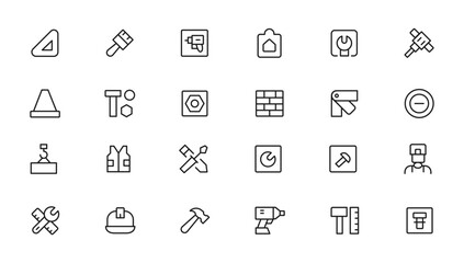 Outline web icons set - construction, home repair tools. Thin line web icons collection. Simple vector illustration