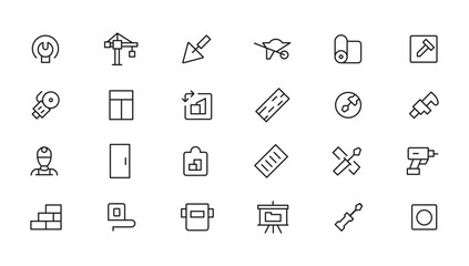 Outline web icons set - construction, home repair tools. Thin line web icons collection. Simple vector illustration