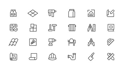 Outline web icons set - construction, home repair tools. Thin line web icons collection. Simple vector illustration