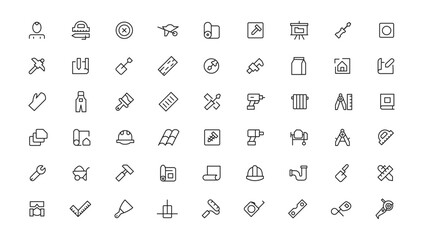 Outline web icons set - construction, home repair tools. Thin line web icons collection. Simple vector illustration