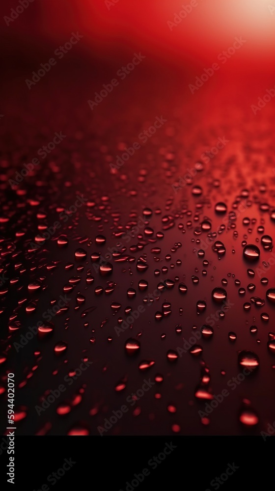 Poster a close up of water droplets on a red surface with a red light in the background and a red light in 