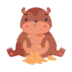 Cute Hamster Character with Stout Body Sitting and Eating Seeds Vector Illustration