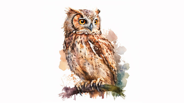 AI Generated: beautiful owl in watercolours