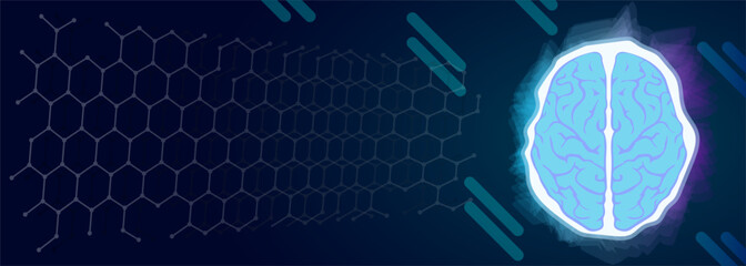 Dark blue color horizontal banner with human brain design, vector illustration suitable as a backdrop