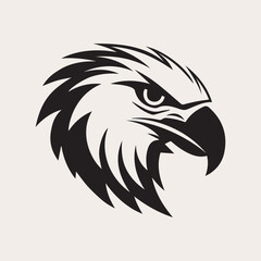 Eagle head one color vector logo, emblem, icon for company or sport team branding. Tattoo art style.
