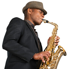 Jazz Man in hat wirh Saxophone