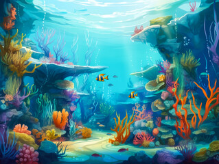 Underwater coral reef in ocean world Generative AI