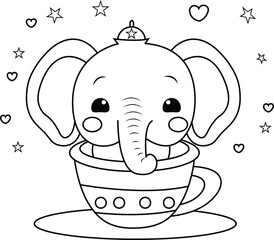 Cute Cartoon Baby Elephant In The Cup