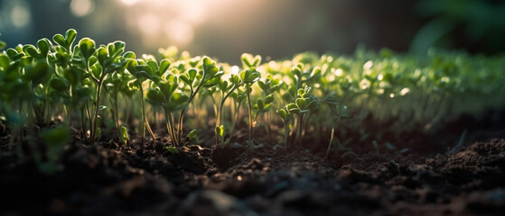 Plants seeding in the field grows under the sunlight