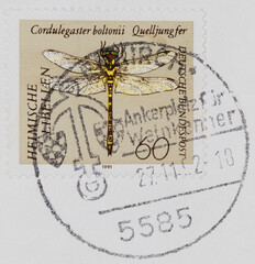 briefmarke stamp vintage retro alt old dragon fly libelle anker cordulegaster boltonii quelljungfer...