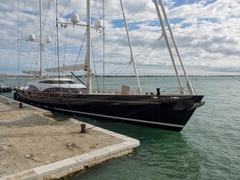 VENICE ITALY - SEPTEMBER 12, 2017:  Royal Huisman sailing superyacht Twizzle moored at Venice in September 2017