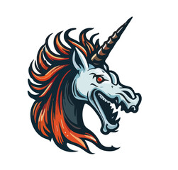 Flat vector illustration of a unicorn with open mouth