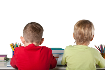 Two School Children in a Class, Back View