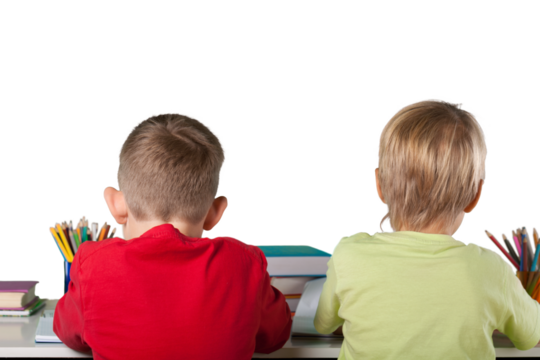 Two School Children in a Class, Back View - Powered by Adobe
