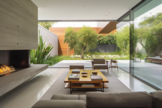 Architecture image of modern design living room. Generative AI.