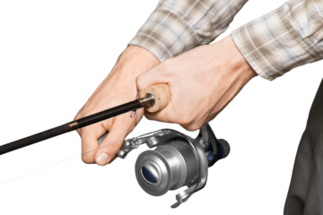 Man with a fishing rod on White background