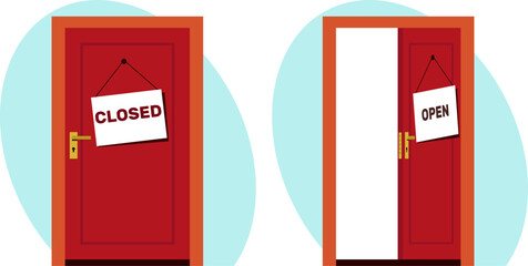 Entrance doors with open and closed signs