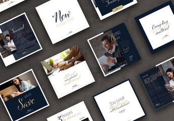 Business Aesthetic Social Media Templates with Blue Accents