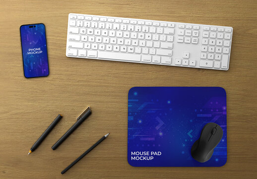 Mouse Pad on Table Mockup Top View