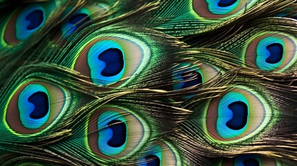 A striking close-up of a peacock's feathers