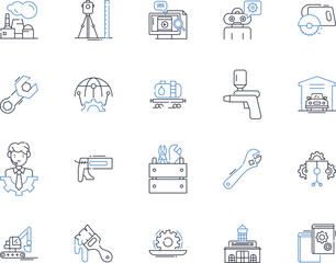Building sector line icons collection. Construction, Architecture, Engineering, Skyscraper, Renovation, Design, Foundation vector and linear illustration. Reinforcement,Blueprint,Urbanization outline