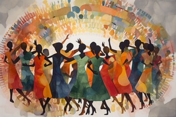 Expressive Juneteenth Painting - Unity and Joy in Watercolor created with Generative AI technology - obrazy, fototapety, plakaty