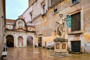 The original angel statue by Raffaello da Montelupo - Castel Sant'Angelo , Roma , Italy. The Mausoleum of Hadrian - obrazy, fototapety, plakaty