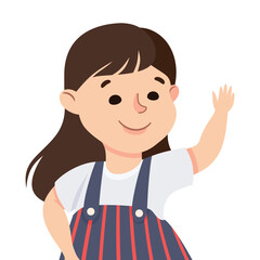 Happy Little Girl with Raised Up Hand Smiling Vector Illustration