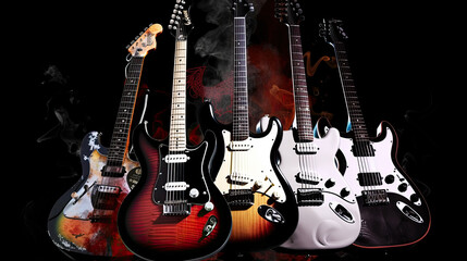 Plakat Modern electric guitars together