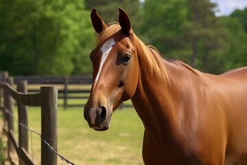 Fototapeta premium illustration, horse in equine farm, generative ai