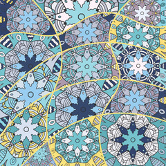 Vector patchwork quilt pattern. Vintage decorative collage. Hand drawn background. Indian, Arabic, Turkish motifs for printing on fabric or paper. Abstract colorful doodle pattern in mosaic style