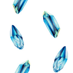 Watercolor seamless pattern with ice crystals. Hand painting winter clipart on an isolated background. For designers, decoration, postcards, wrapping paper, scrapbooking, covers, invitations, posters