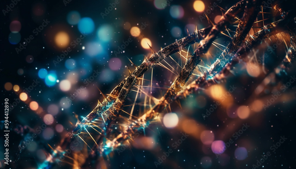 Poster blue abstract molecular structure glows in dark backdrop generated by ai