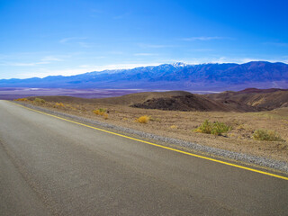 View of Bad Water Basin and Telescope Peak with snow in Death Valley