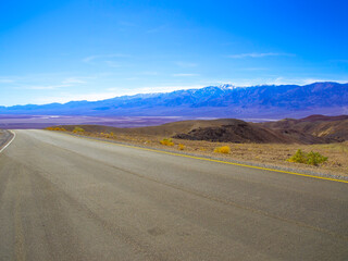 View of Bad Water Basin and Telescope Peak with snow in Death Valley