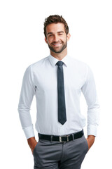 Smile, business and portrait of man on png background for corporate, pride and professional. Happy,...