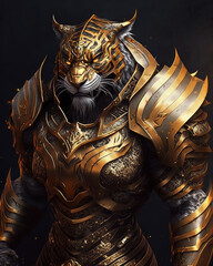 Fototapeta premium anthropomorphic Tiger character warrior in gold armor, epic character 