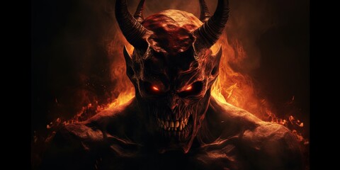 Portrait of a devils, satan, standing in fire. Concept of Hell. Generative AI