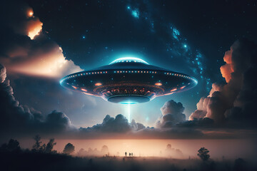 Fototapeta na wymiar UFO in the night sky 