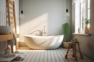 Fototapeta na wymiar Hip modern, contemporary bathtub, wash room, interior design