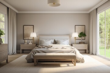 Fototapeta na wymiar Modern minimalist bedroom, interior design, clean white