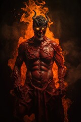 Portrait of a devils, satan, standing in fire. Concept of Hell. Generative AI
